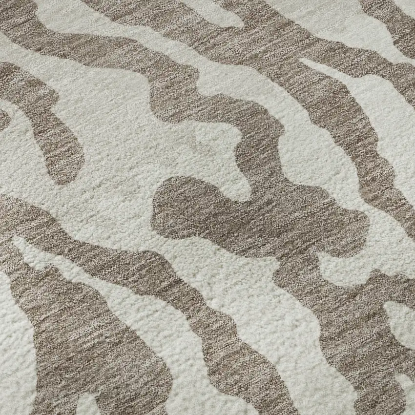 8' Taupe And Ivory Animal Print Washable Round Rug With UV Protection Photo 9