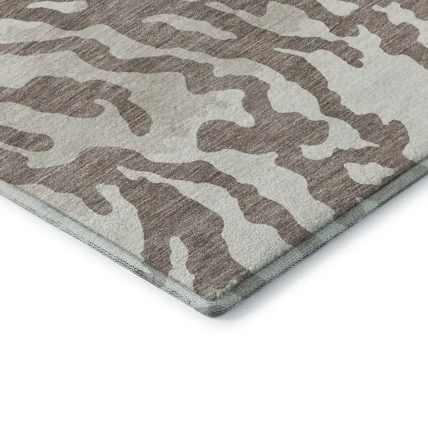 8' Taupe And Ivory Animal Print Washable Round Rug With UV Protection Photo 7