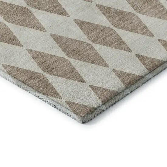 8' Taupe And Ivory Diamond Washable Round Rug With UV Protection Photo 7