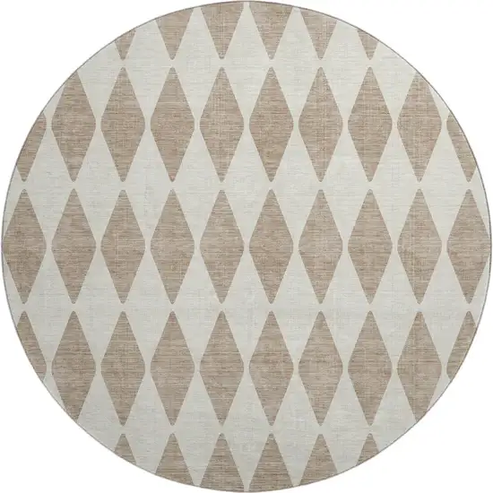8' Taupe And Ivory Diamond Washable Round Rug With UV Protection Photo 1