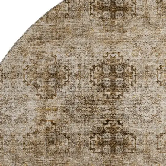 8' Taupe And Ivory Floral Medallion Washable Round Rug With UV Protection Photo 3