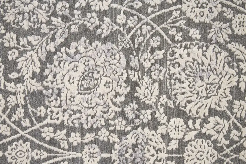 8' Taupe And Ivory Floral Power Loom Runner Rug Photo 6