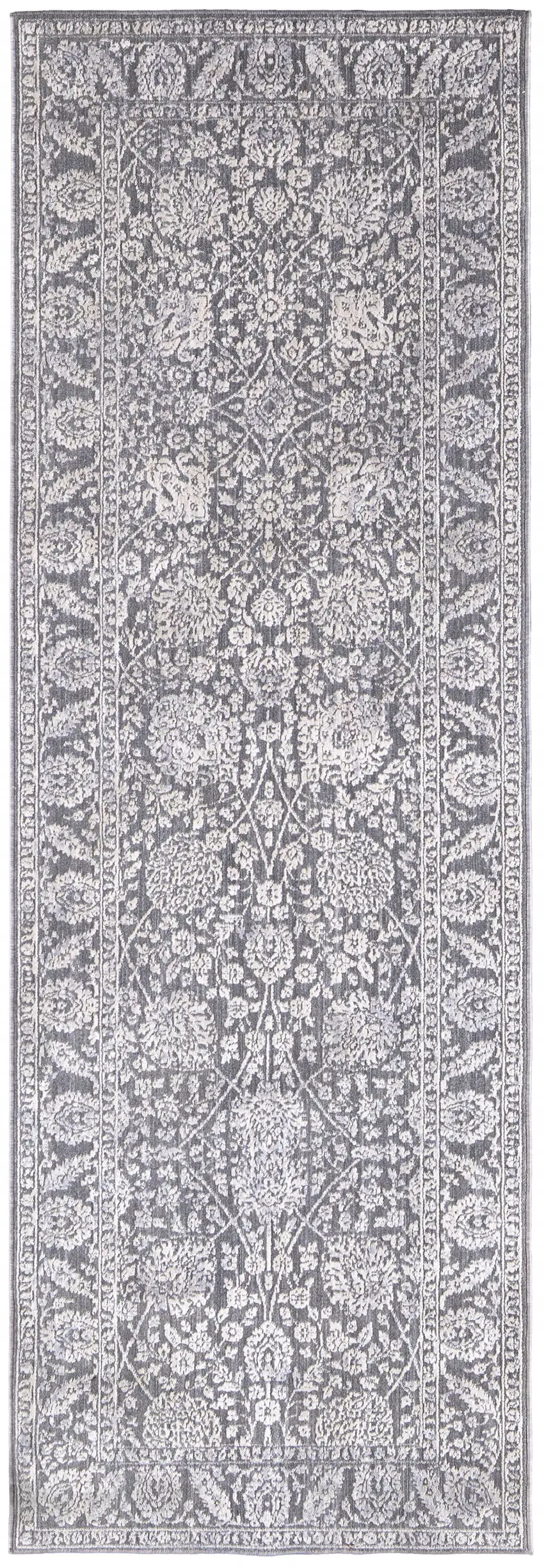 8' Taupe And Ivory Floral Power Loom Runner Rug Photo 1