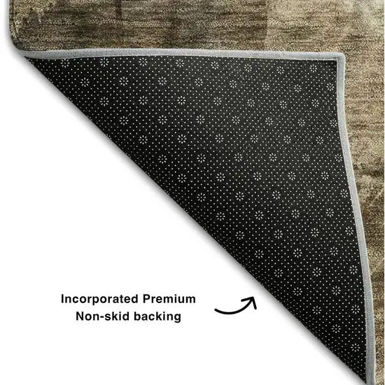 8' Taupe And Ivory Floral Washable Round Rug With UV Protection Photo 6