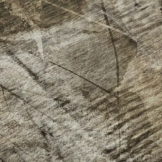 8' Taupe And Ivory Floral Washable Round Rug With UV Protection Photo 9