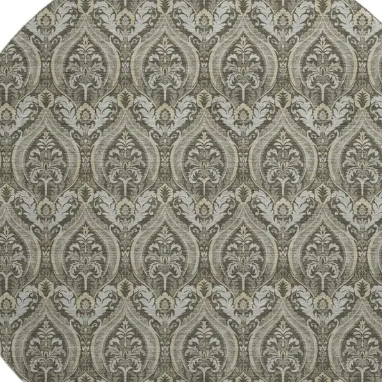 8' Taupe And Ivory Floral Washable Round Rug With UV Protection Photo 2