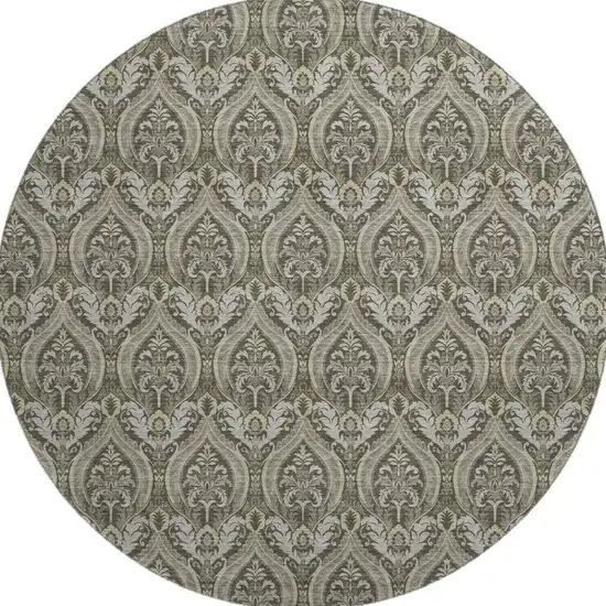 8' Taupe And Ivory Floral Washable Round Rug With UV Protection Photo 3