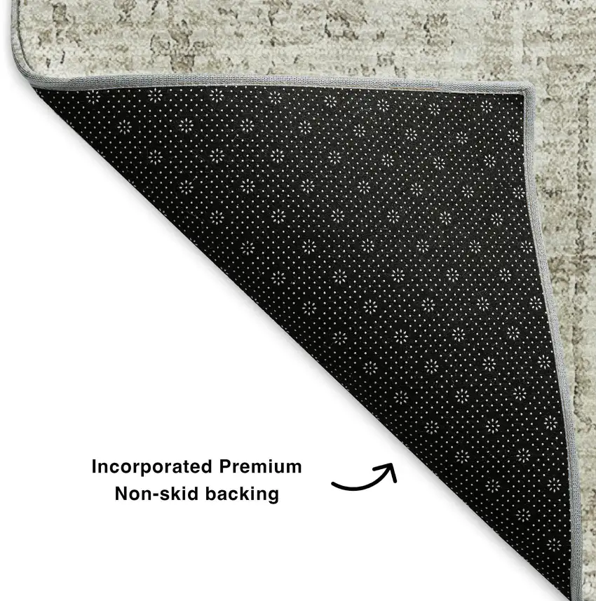 8' Taupe And Ivory Floral Washable Round Rug With UV Protection Photo 6