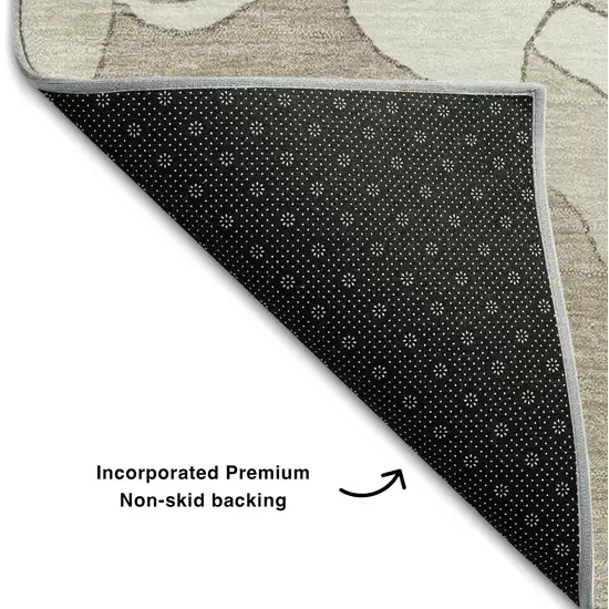 8' Taupe And Ivory Floral Washable Round Rug With UV Protection Photo 6