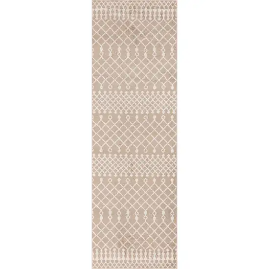 6' Taupe And Ivory Geometric Runner Rug Photo 2