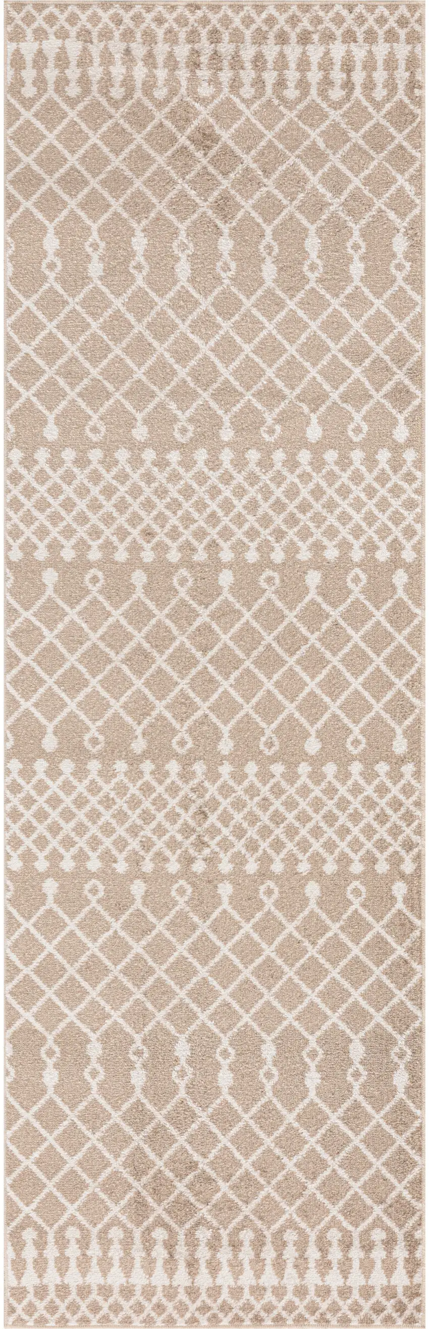 6' Taupe And Ivory Geometric Runner Rug Photo 2