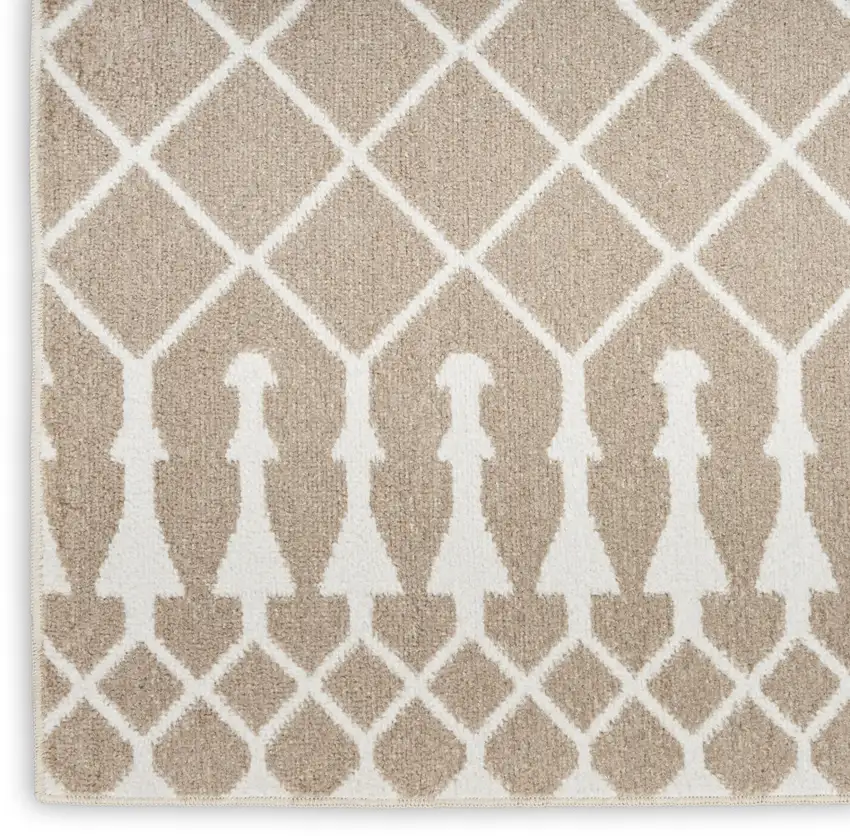 6' Taupe And Ivory Geometric Runner Rug Photo 9