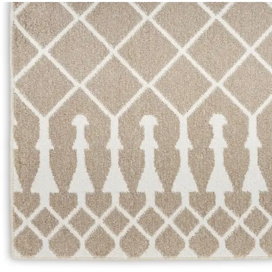 6' Taupe And Ivory Geometric Runner Rug Photo 9