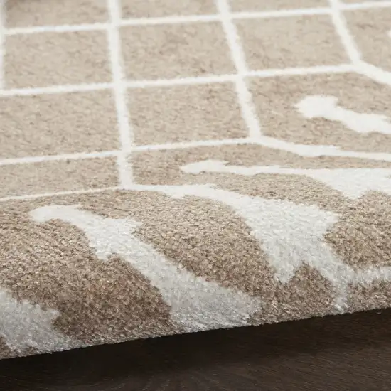 6' Taupe And Ivory Geometric Runner Rug Photo 8