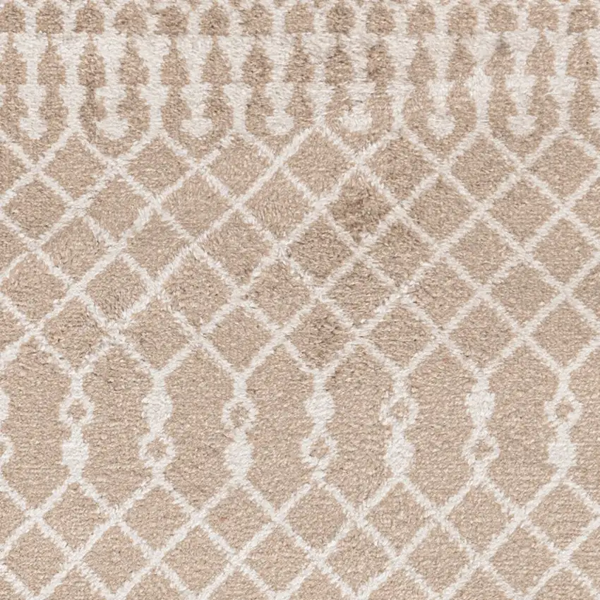 8' Taupe And Ivory Geometric Runner Rug Photo 6