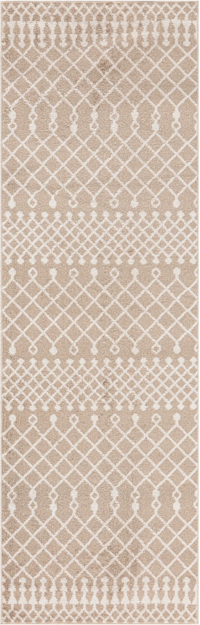 8' Taupe And Ivory Geometric Runner Rug Photo 9