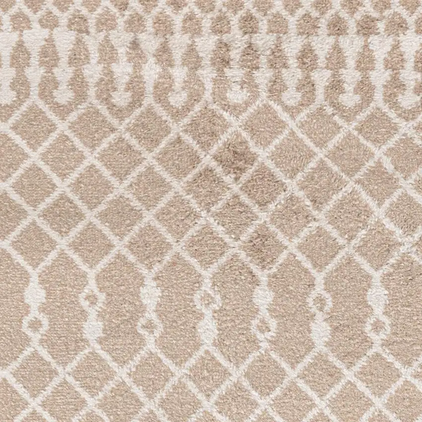 8' Taupe And Ivory Geometric Runner Rug Photo 3