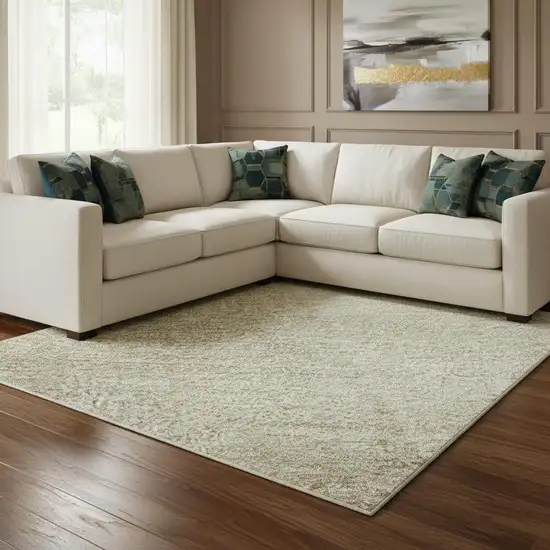 8' Taupe And Ivory Geometric Washable Area Rug With UV Protection Photo 2