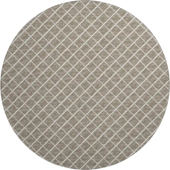 8' Taupe And Ivory Geometric Washable Round Rug With UV Protection Photo 2