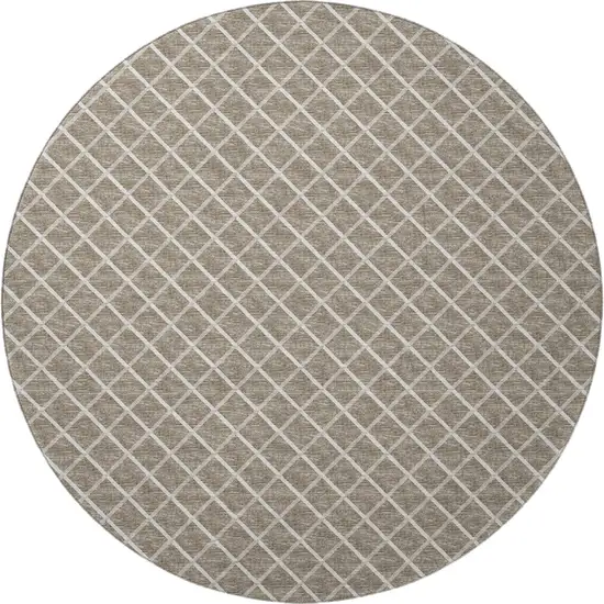 8' Taupe And Ivory Geometric Washable Round Rug With UV Protection Photo 4