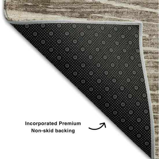 8' Taupe And Ivory Geometric Washable Round Rug With UV Protection Photo 6