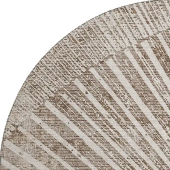 8' Taupe And Ivory Geometric Washable Round Rug With UV Protection Photo 4