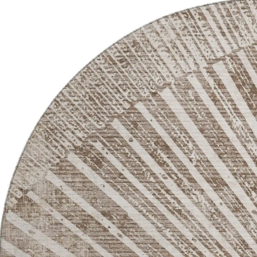 8' Taupe And Ivory Geometric Washable Round Rug With UV Protection Photo 4