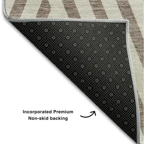 8' Taupe And Ivory Geometric Washable Round Rug With UV Protection Photo 6