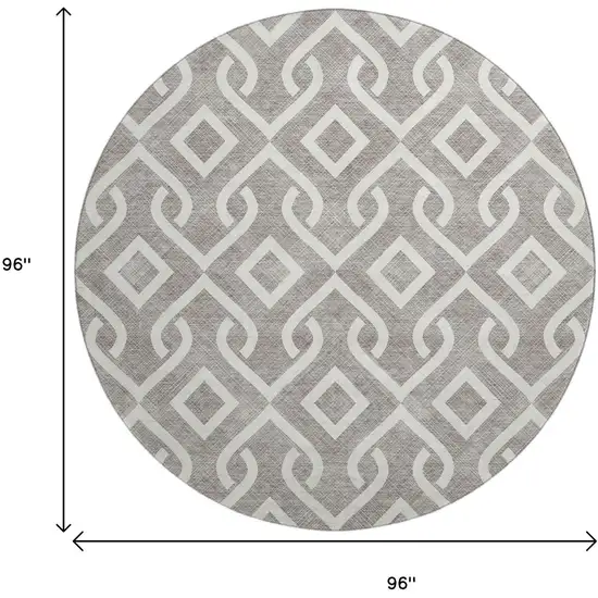 8' Taupe And Ivory Geometric Washable Round Rug With UV Protection Photo 3