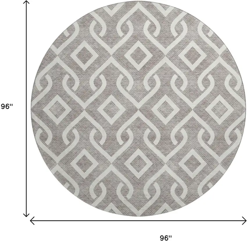 8' Taupe And Ivory Geometric Washable Round Rug With UV Protection Photo 3