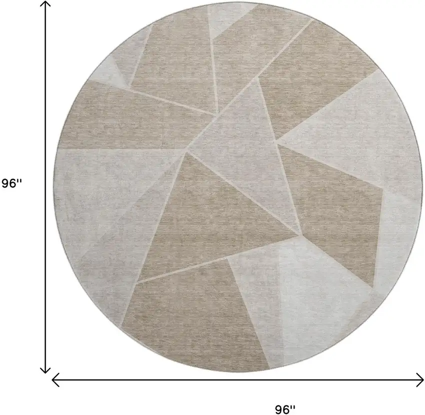 8' Taupe And Ivory Geometric Washable Round Rug With UV Protection Photo 9