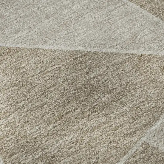 8' Taupe And Ivory Geometric Washable Round Rug With UV Protection Photo 8