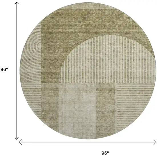 8' Taupe And Ivory Geometric Washable Round Rug With UV Protection Photo 9