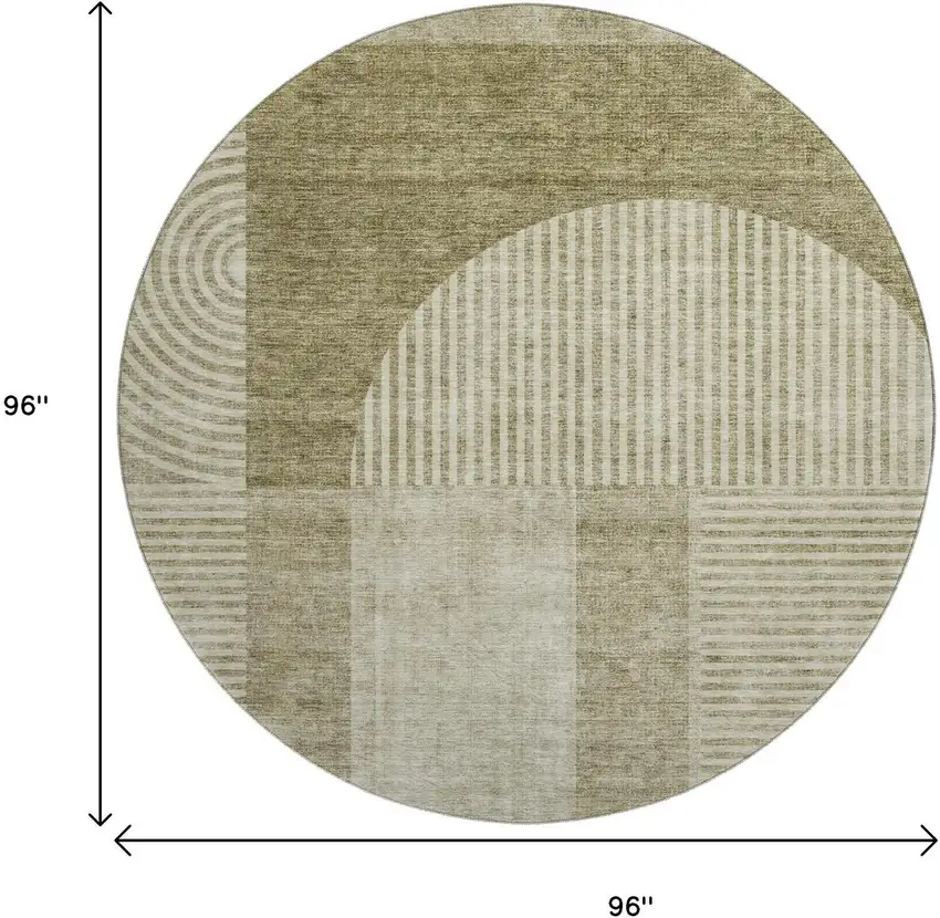 8' Taupe And Ivory Geometric Washable Round Rug With UV Protection Photo 9