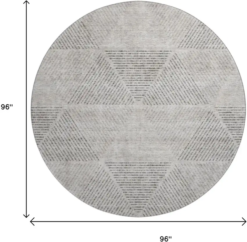 8' Taupe And Ivory Geometric Washable Round Rug With UV Protection Photo 3