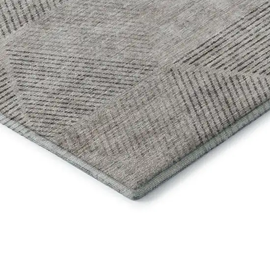 8' Taupe And Ivory Geometric Washable Round Rug With UV Protection Photo 7