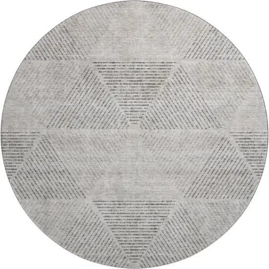 8' Taupe And Ivory Geometric Washable Round Rug With UV Protection Photo 1