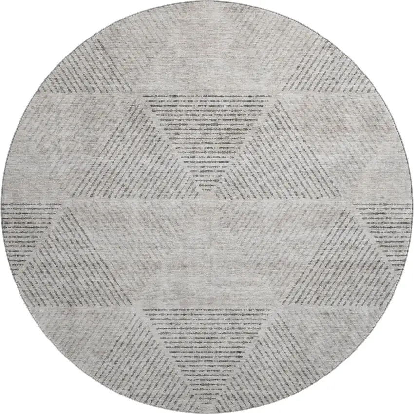 8' Taupe And Ivory Geometric Washable Round Rug With UV Protection Photo 1
