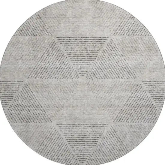 8' Taupe And Ivory Geometric Washable Round Rug With UV Protection Photo 4