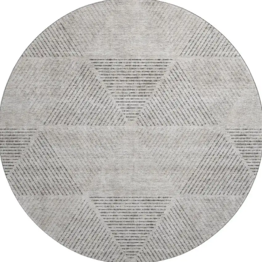 8' Taupe And Ivory Geometric Washable Round Rug With UV Protection Photo 4