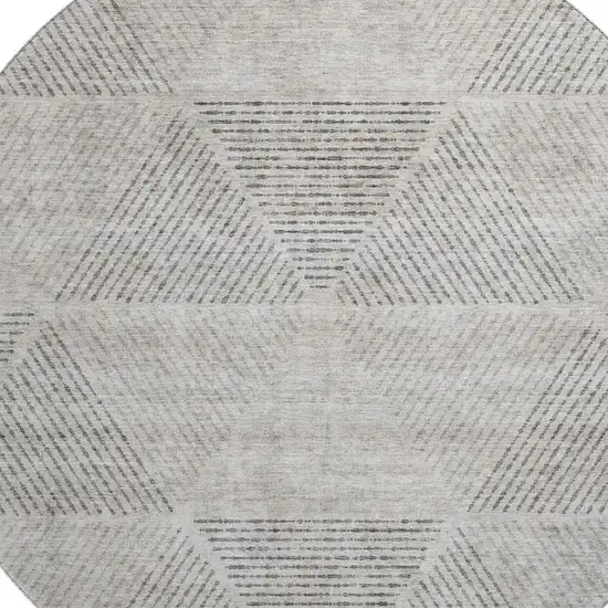 8' Taupe And Ivory Geometric Washable Round Rug With UV Protection Photo 3