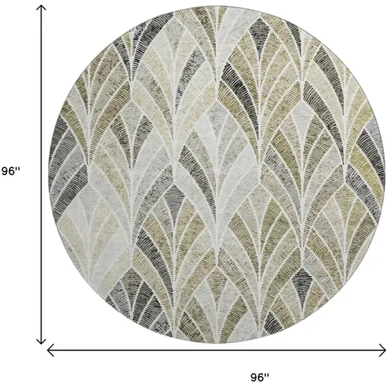 8' Taupe And Ivory Geometric Washable Round Rug With UV Protection Photo 3