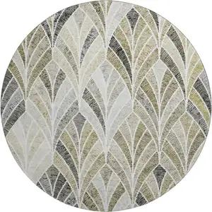 Photo of 8' Taupe And Ivory Geometric Washable Round Rug With UV Protection