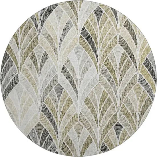 8' Taupe And Ivory Geometric Washable Round Rug With UV Protection Photo 1