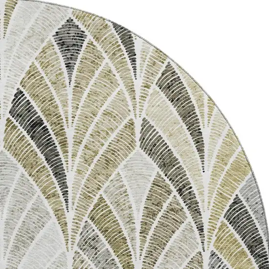 8' Taupe And Ivory Geometric Washable Round Rug With UV Protection Photo 4