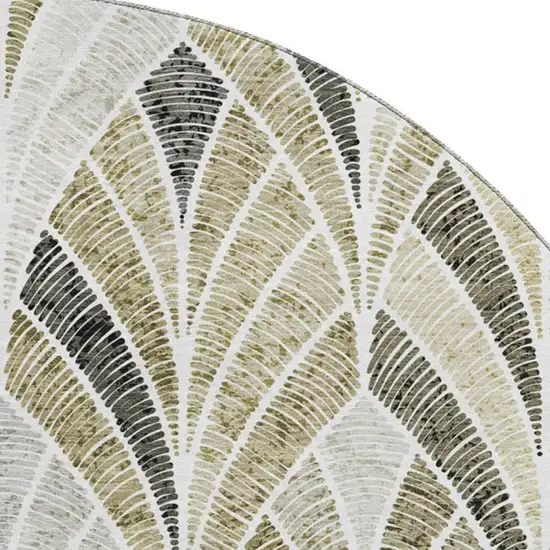 8' Taupe And Ivory Geometric Washable Round Rug With UV Protection Photo 3
