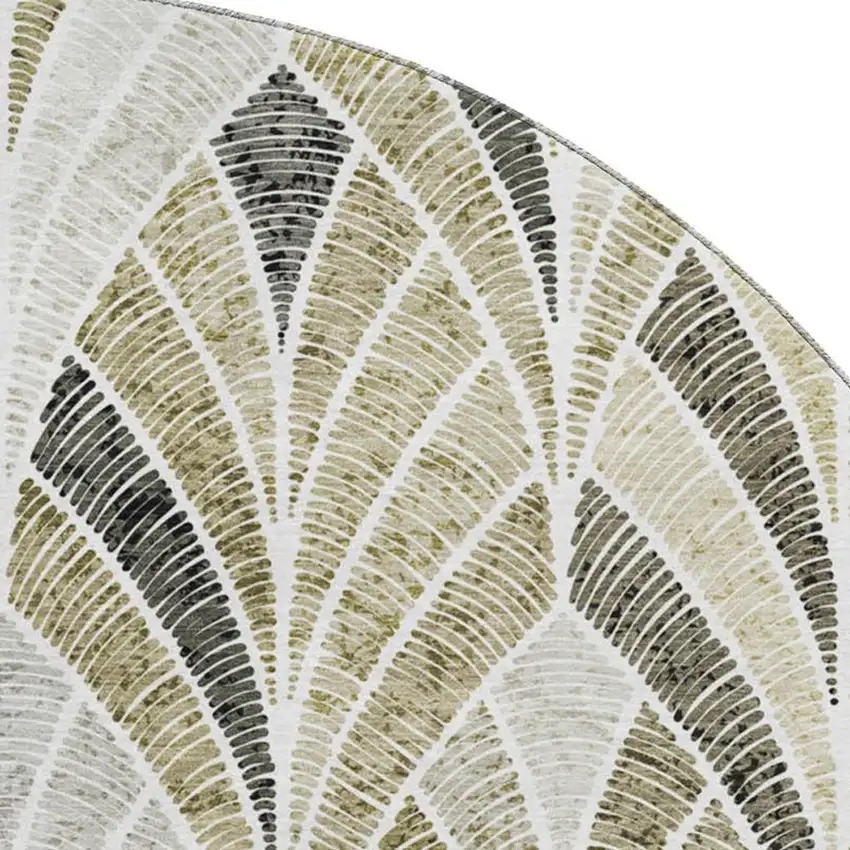 8' Taupe And Ivory Geometric Washable Round Rug With UV Protection Photo 3