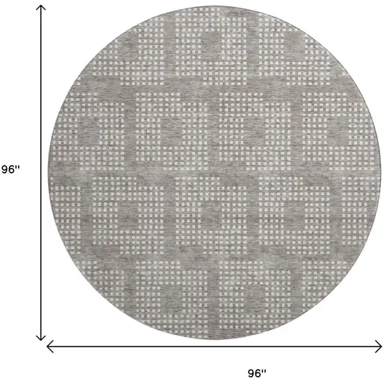 8' Taupe And Ivory Geometric Washable Round Rug With UV Protection Photo 8
