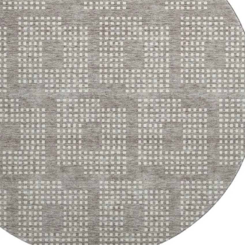 8' Taupe And Ivory Geometric Washable Round Rug With UV Protection Photo 3