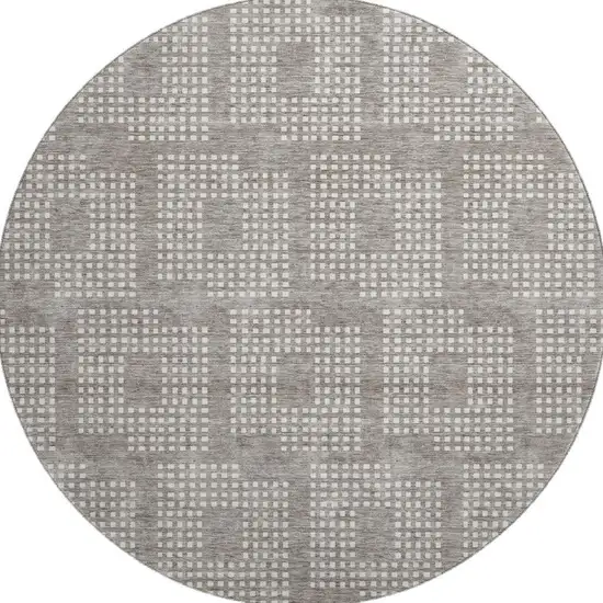 8' Taupe And Ivory Geometric Washable Round Rug With UV Protection Photo 4